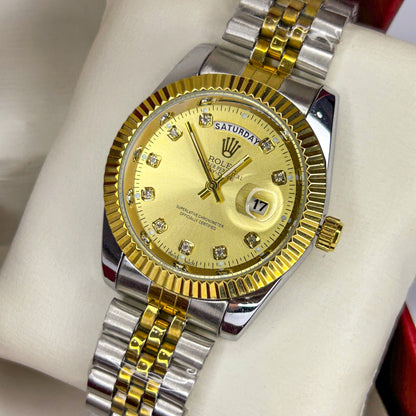 "ROLEX Two Tone Day-Date Gold & Stainless Steel Diamond Dial Luxury Watch" Dial-39mm