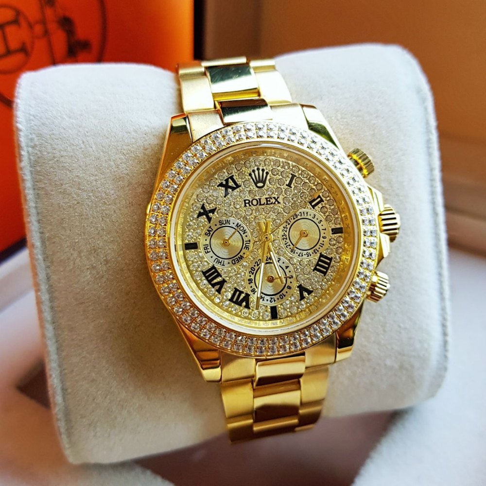 Luxury (Premium) Analog ROLEX GOLDEN DAIMOND WRIST WATCH