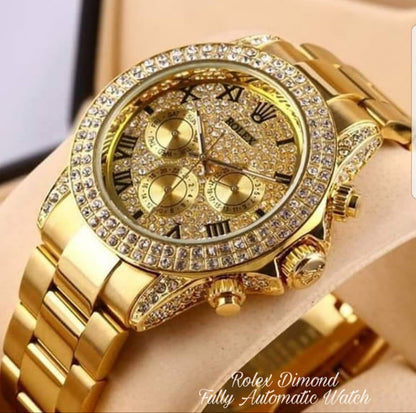 Luxury (Premium) Analog ROLEX GOLDEN DAIMOND WRIST WATCH